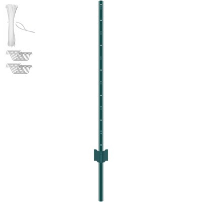 VEVOR 4 Feet Fence Post, 10 Pack U-Channel Heavy Duty Metal Fence Posts, Sturdy Steel Fence Stakes for Garden Yard, Lawn, Farms, Green