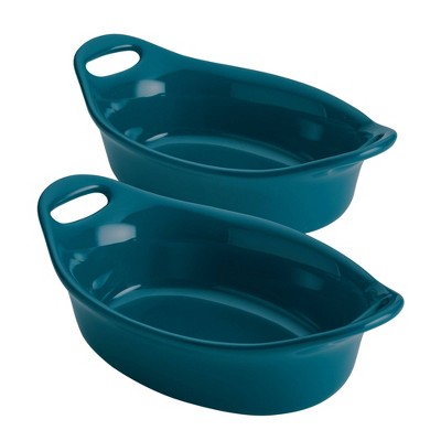Rachael Ray Ceramic 12oz Set of 2 Oval Au Gratins Teal: Microwave & Dishwasher Safe Baking Dish, Even-Heating, Heat-Resistant