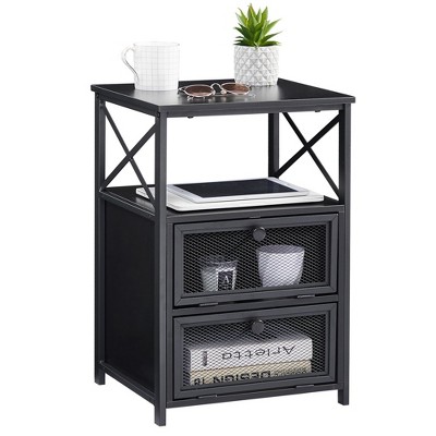 VECELO Modern Nightstand, End Side Table with Storage Space and Door, Nightstands with Flip Drawers for Living Room, Bedroom 1/2