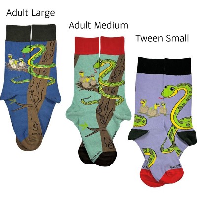 Happy Tree Snake with Babies Socks from the Sock Panda (Men's, Women's Sizes or Tween Sizes)