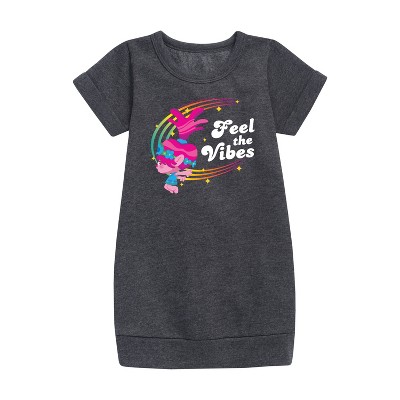 Girls' - Trolls - Feel The Vibes Poppy Graphic Short Sleeve Fleece Dress