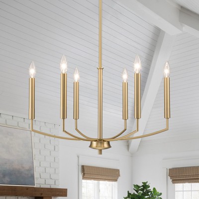 LLHZSY 24 2/5" Simple Chandelier 6-Light Fixture Adjustable Height-Brushed Gold