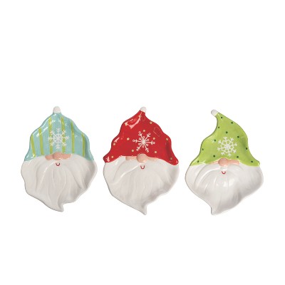 Transpac Ceramic Gnome Shaped Plate Set of 3 Christmas Home Decorations Decorative Trays and Platters