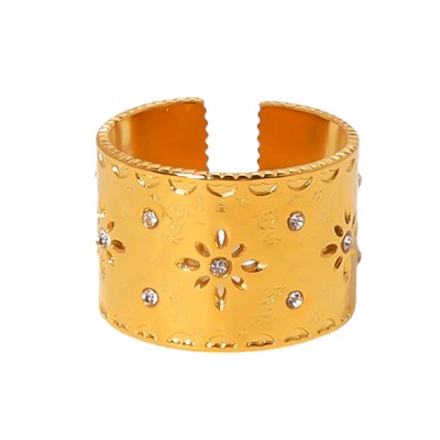 Anna-Kaci Palace Style Adjustable Chunky 18K Gold Open Ring Plated Hammered Dome Statement Jewelry