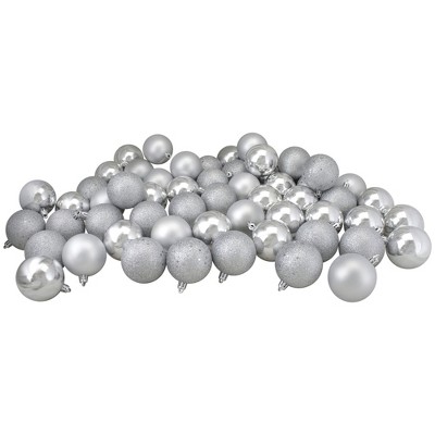 Northlight Shatterproof 4-Finish Christmas Ball Ornaments 2.5" (60mm) - Silver - 60ct