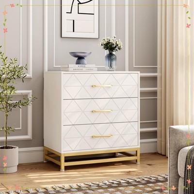 3 Drawer Dresser for Bedroom, White Nightstand for Bedroom with Storage