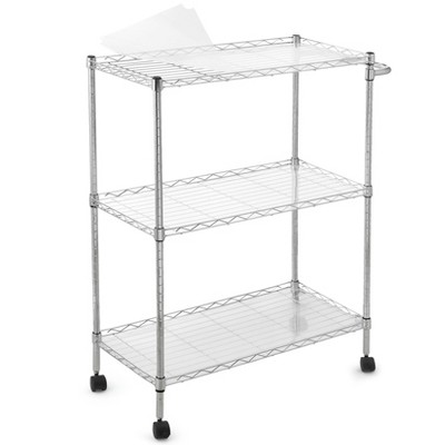 3 Tier Kitchen Utility Cart, Commercial Grade Wire Rolling Cart with Handle Bar, Steel Service Wagon with Wheels