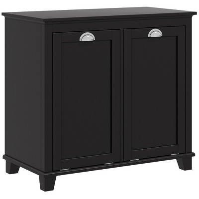 HOMCOM Tilt-Out Laundry Sorter Cabinet, Bathroom Storage Organizer with Two-Compartment Tilt-Out Hamper