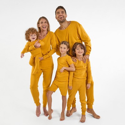 Leveret Matching Family Pajamas – Solid Mustard – 100% Cotton – Customizable for Personalization