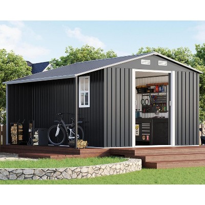 AMERLIFE Outdoor Storage Shed with Sliding Doors Two 4-Pane Windows