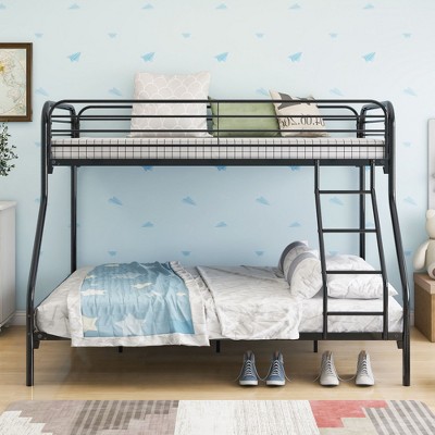 NicBex Twin Over Full Metal Bunk Bed with Guardrail,Heavy Duty Loft Bed with Ladder for Bedroom,Black/White