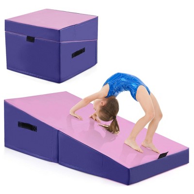 Costway Gymnastics Tumbling Mat Folding Incline Yoga Mat with Non-slip PVC Leather Pink/Yellow