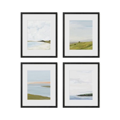 Framed Vintage Mountain & River Print Set – Set of 4 Landscape Art Prints