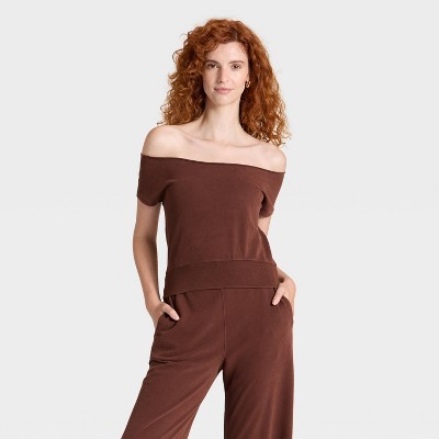 Women's Short Sleeve Off the Shoulder Suede Top - Universal Thread™