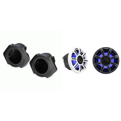 Kicker 51MSC65 6.5" Premium Marine LED Speakers & Polaris RZR Front 6.5" Speaker Pods 2014-UP ( Except PRO XP)