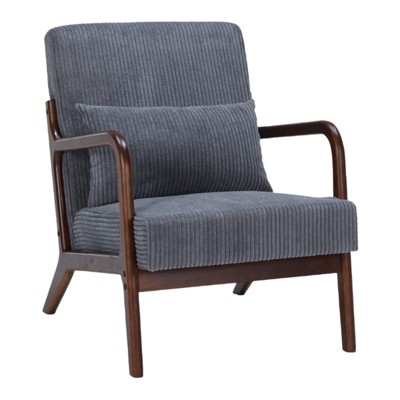 FONTOI Mid-Century Modern Arm Chair with Pillow, Upholstered Reading Chair for Living Room, Bedroom, Antique Dark Grey, 24.8"*30.31"*28.74"