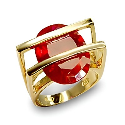 Slickblue Stylish 925 Sterling Silver Gold-Plated Ring with Synthetic Ruby Garnet, Oval Solitaire, Size 5-11