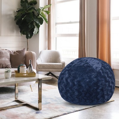 PAGED Faux Fur Bean Bag Chair, 5 Ft Stretchable Beanbag Chair with Easy-Clean Cover and Foam Filling for Bedroom, Living Room, Navy