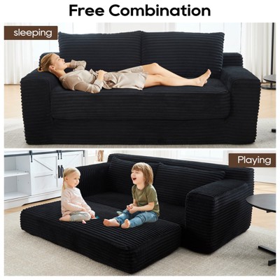 VASIP Convertible 2-in-1 Loveseat Sofa Bed - Memory Foam & Steel Frame, No Assembly, Corduroy Fabric, Compact for Small Spaces & Apartments (Orange)