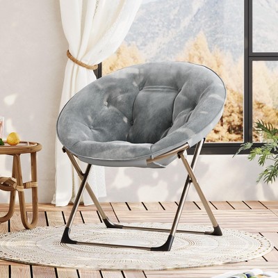 GustoWave Saucer Chair for Adults, Oversized Faux Fur Dish Chair with Metal Frame, Foldable Comfy Seat Lounge Chair
