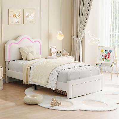 Twin Upholstered Bed Frame with Adjustable Velvet Headboard, Wood Slats Support, Princess Platform Design, Perfect for Bedroom