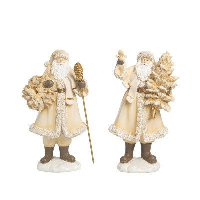 Transpac Resin Gilded Santa Decor Set of 2 Christmas Home Decorations for Festive Holiday Cheer