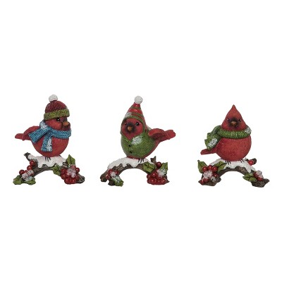 Transpac Bundled Up Cardinal Figurine Set of 3 Christmas Home Decorations Resin Decorative Objects