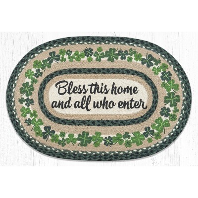 Earth Rugs Bless This Home Oval Patch Tread – 20"x30" Braided Jute Rug, Farmhouse Entry Mat with Inspirational Message