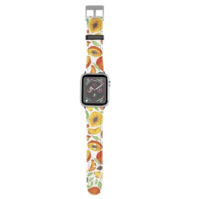 Cat Coquillette Peaches Green Leaves 42mm/44mm Silver Apple Watch Band - Society6