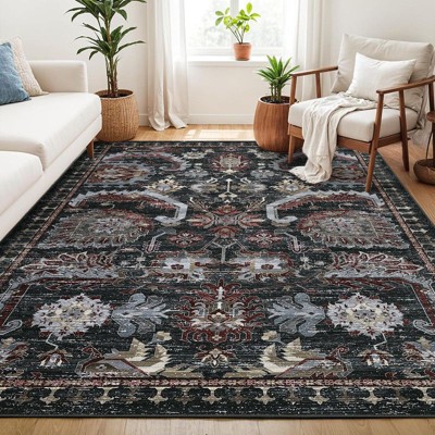 Coolmee Washable Area Rugs, Vintage Large Indoor Rugs for Living Room Bedroom Ultra-Thin Soft Non-Slip Floor Carpet Foldable
