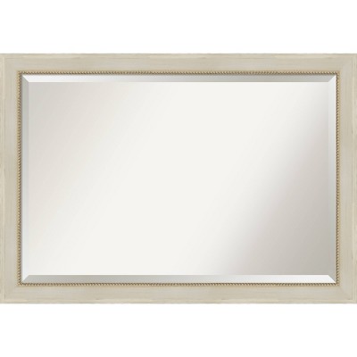 40" x 28" Beveled Parthenon Cream Wood Wall Mirror - Amanti Art: Modern Rectangular, No Assembly Required