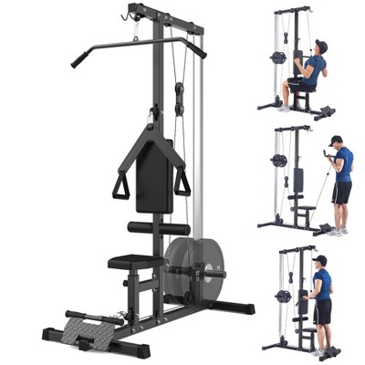 LAT Power Cable Machine,LAT Pull Down Machine with High and Low Pulley Station,with Adjustable Leg Support for Home Gym Total Body Training