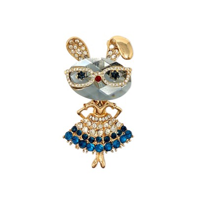 Wrapables Vintage Crystal Rhinestone Rabbit with Glasses and Skirt Brooch Pin