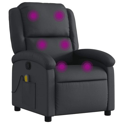VidaXL Massage Recliner Chair with 6-Point Vibration, Adjustable, Black Real Leather - Black