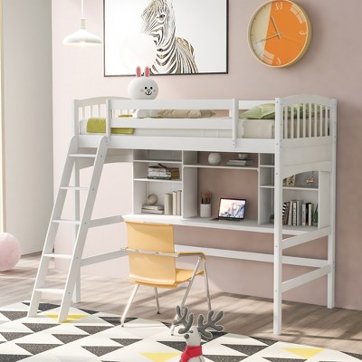 Twin size Loft Bed with Storage Shelves, Desk and Ladder - ModernLuxe