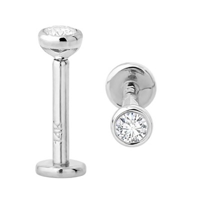 Jewelry Avalanche Unisex 14K Gold Bezel Set 2.5mm Diamond Labret Studs, Monroe, Lip Ring, 16G