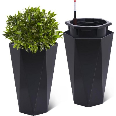 Tall Planters Set of 2, Self Watering Plant Pots with Water Level Monitor, Outdoor Planters with Wheels, Indoor Flower Pots