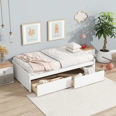 Twin Size Platform Bed Frame with 2 Drawers - ModernLuxe