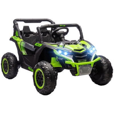 Qaba 24V 7AH Ride on Car, 2 Seater 4MPH Ride on UTV Battery Powered Toy Car with 4 Shock Absorbers, Music Horn LED Lights, for 3-8 Years