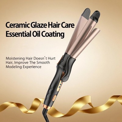 Labhairs 2-in-1 Ceramic Glaze Heated Curler with Adjustable Temp & Safety Lock for Healthy Styling