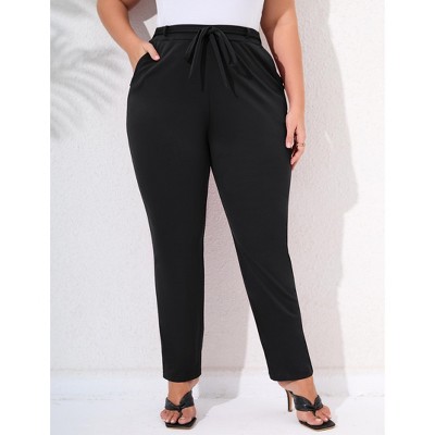 Womens Plus Size Stretchy Work Pants Elastic Waist Business Casual Pants with Pockets Tapered Dress Pants