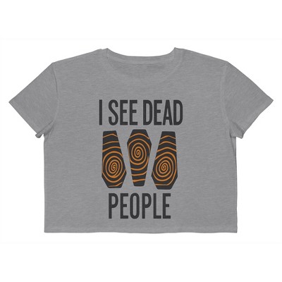 Rerun Island Women I See Dead People Coffins Short Sleeve Graphic Cotton Cropped Loose T-shirt
