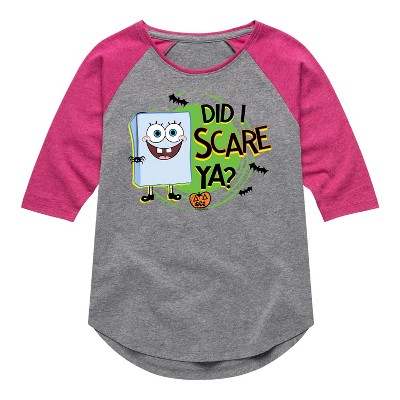 Girls' - SpongeBob SquarePants - Did I Scare Ya Shirt Tail Raglan Graphic T-shirt