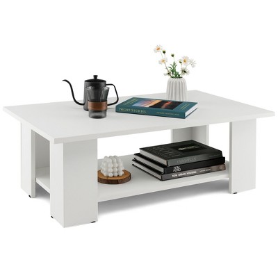 Costway Coffee Table 2-Tier Modern Center Cocktail Table with Storage Shelf for Living Room Black/Brown/White