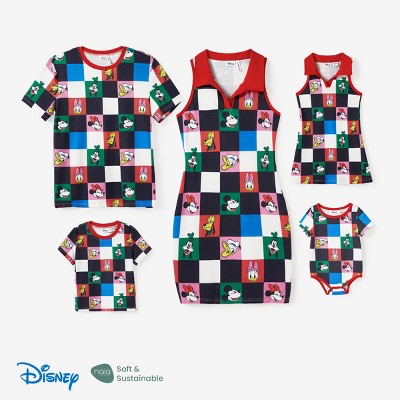 Disney Mickey and Friends Family Matching Outfits Mommy and Me Dresses Short Sleeve T-Shirt Bodycon Dress Matching Set