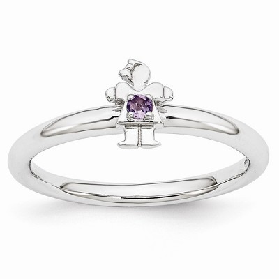 Black Bow Jewelry Rhodium Plated Sterling Silver Stackable Amethyst 7mm Girl Ring
