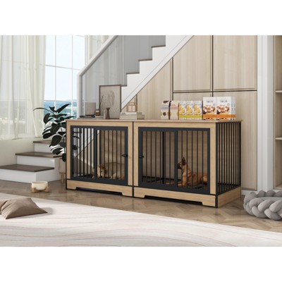 Gulches XL Double Dog Crate Furniture for Medium & Large Dogs - Wooden Kennel with Tray