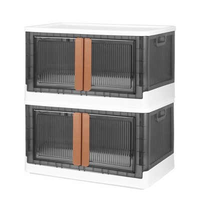 NewHome 2-Pack 72L Foldable Storage Bins with Lid, Collapsible Stackable Organizer Containers with Front Door Lock and 4 Wheels - Gray