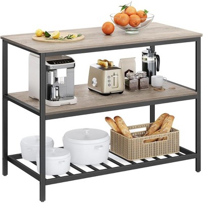 VASAGLE Kitchen Island with 3 Shelves, 47.2 Inches Kitchen Shelf with Large Worktop, Stable Steel Structure, Industrial, Easy to Assemble