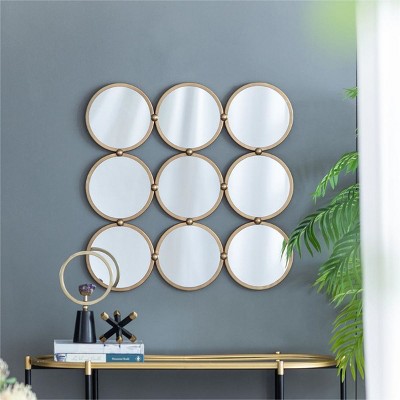 Modern Metal Wall Mirror Set, Round Decorative Mirrors with Square Framed Mirror Art for Living Room or Lounge - The Pop Home